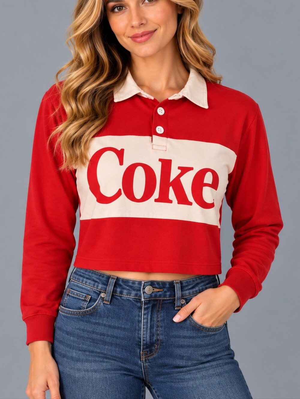 Coca-cola Retro Logo Tomato Red Long Sleeve Collared 2018 Rugby Shirt